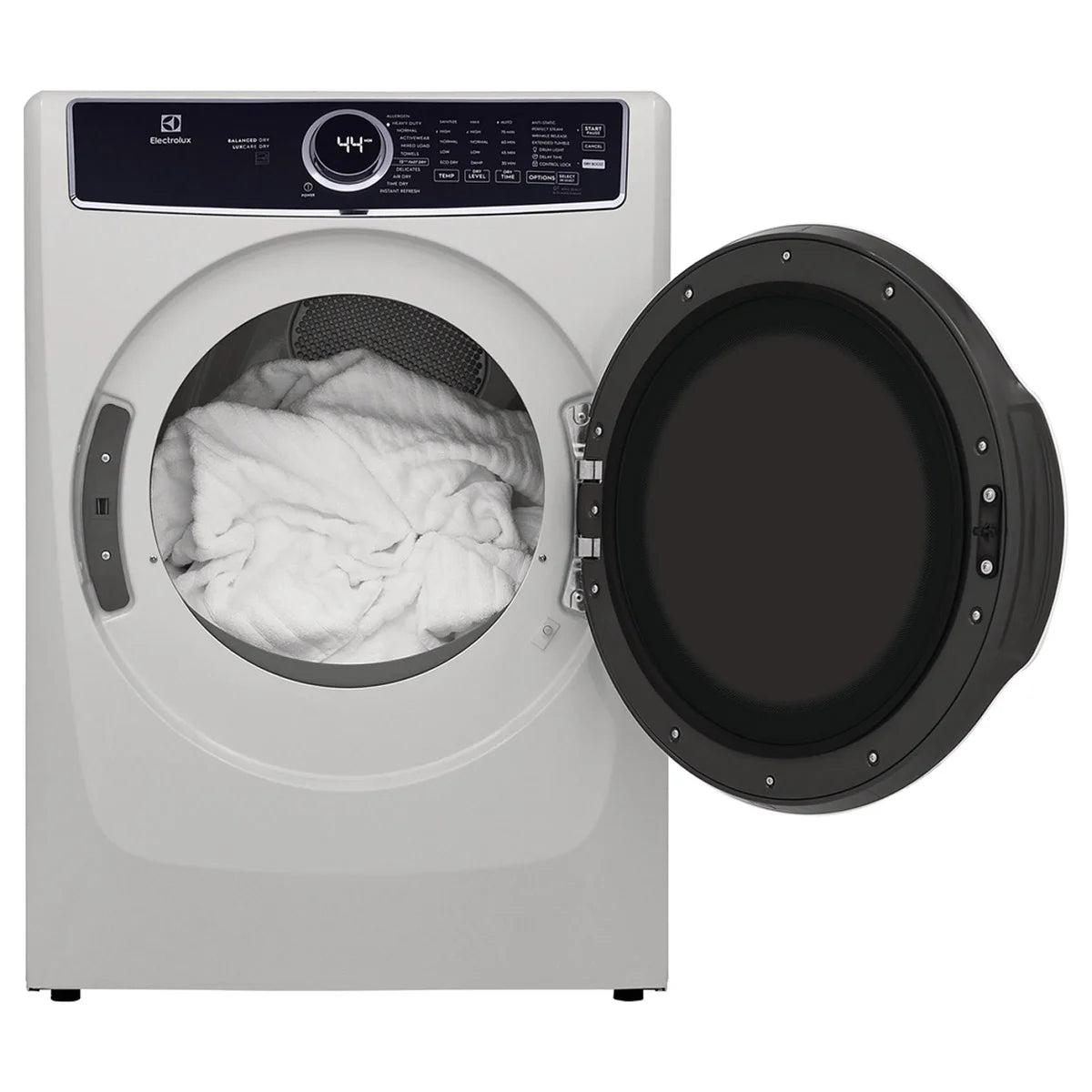 Electrolux 6 Series 8.0 cu ft. Electric Dryer with Steam Clean, Specifications
BrandElectrolux
Dryer Capacity226.53 L (8 cu. ft.)
Dryer Dimensions: W x D x H68.58 cm x 81.28 cm x 96.52 cm (27 in. x 32 in. x 38 in.)
Dryer Drum MaterialStainless Steel
Dryer