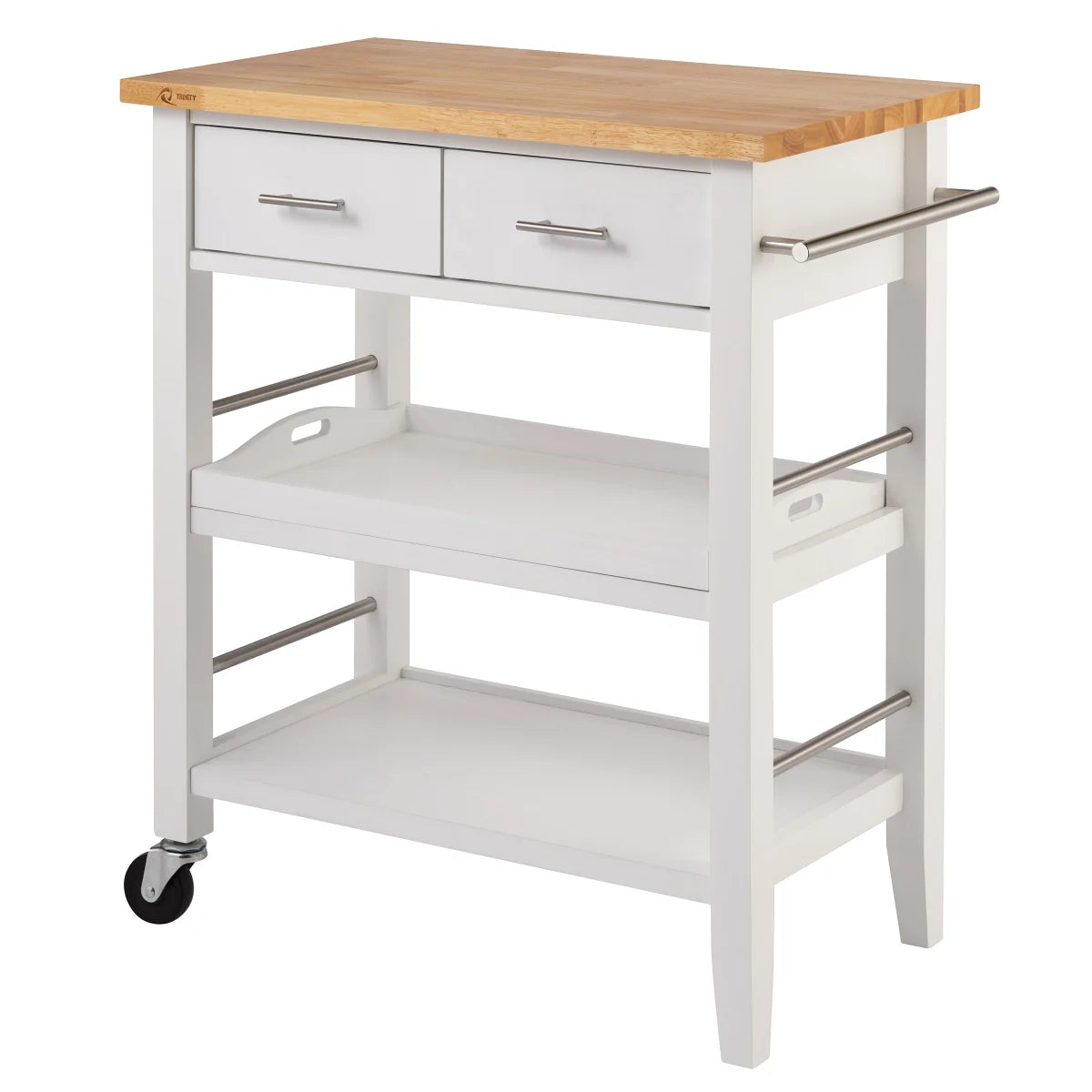TRINITY White 3-tier Wood Kitchen Cart with Drawers