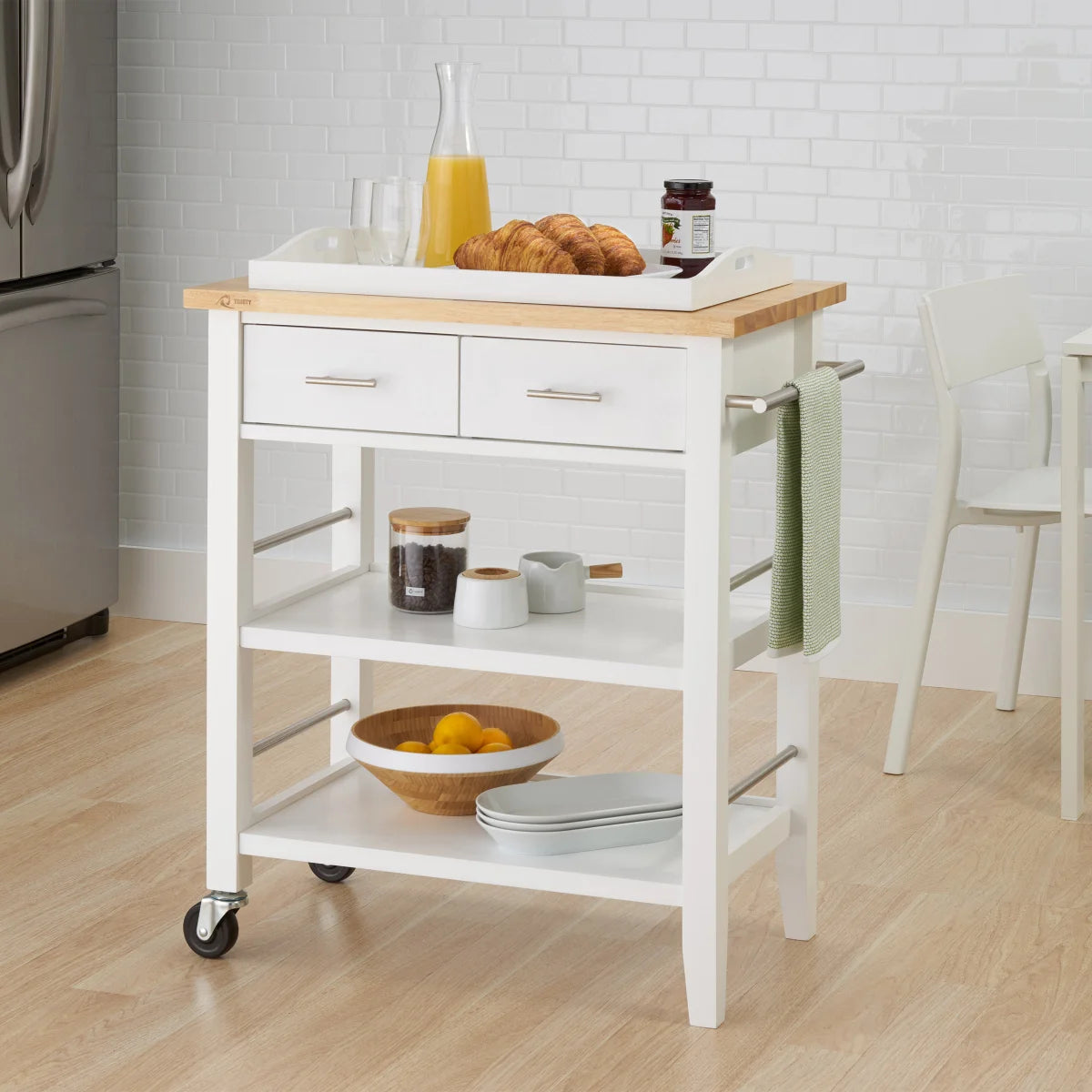 TRINITY White 3-tier Wood Kitchen Cart with Drawers