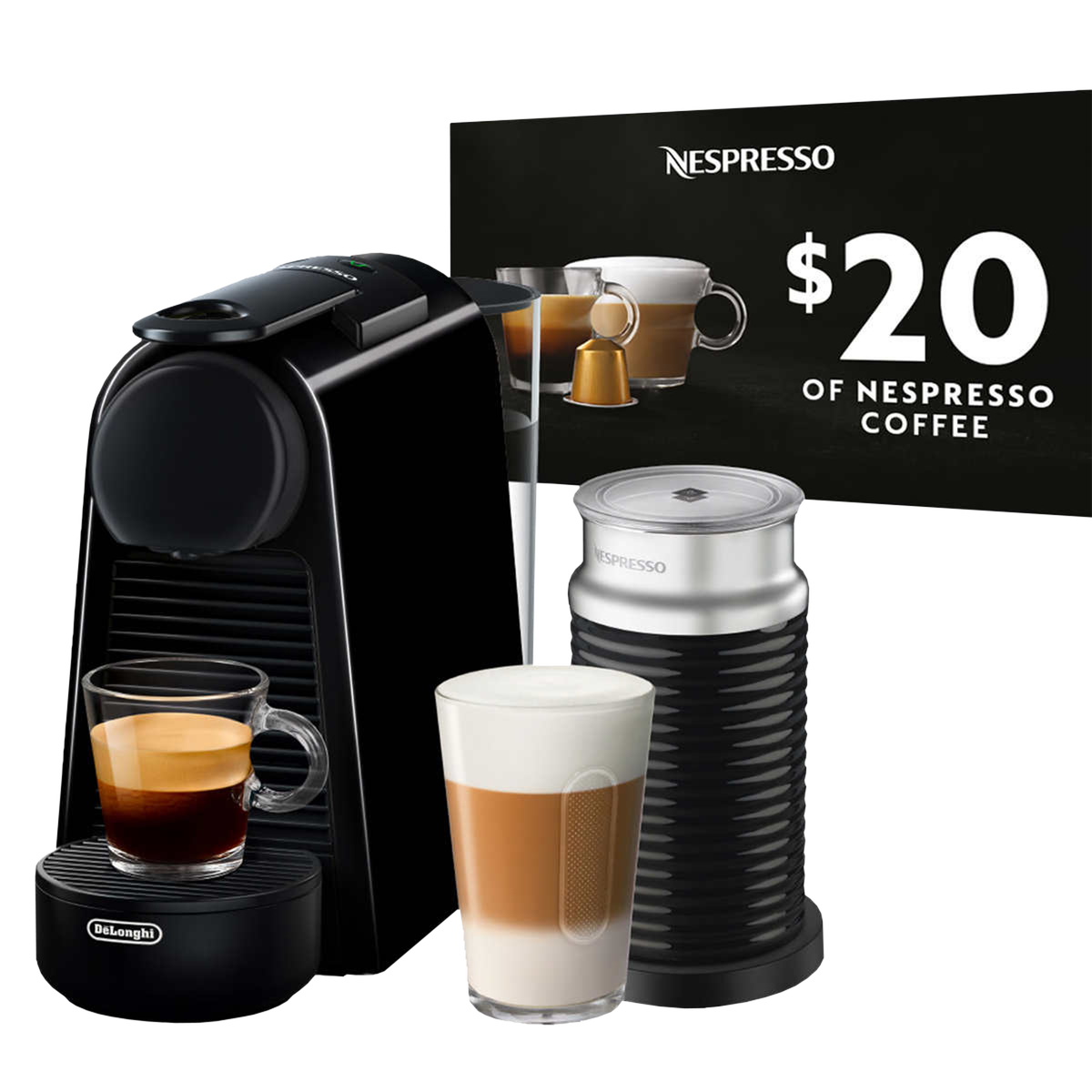 Nespresso Essenza Mini Coffee Machine by De'Longhi with Aeroccino