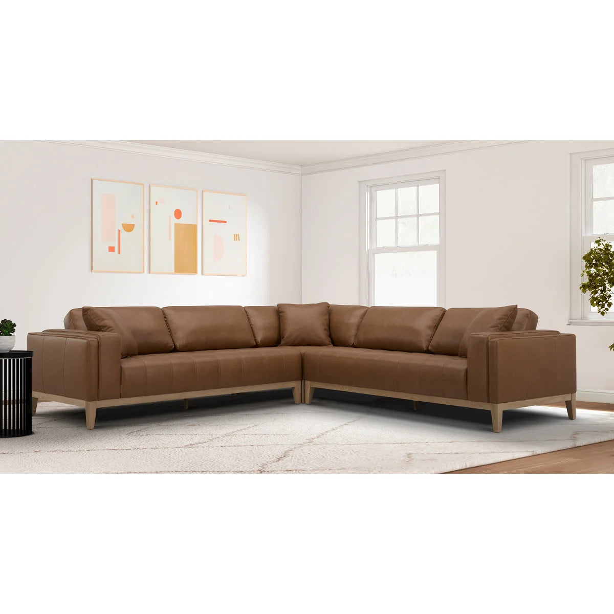 Aiden & Ivy 3 Piece Top-grain Leather Sectional