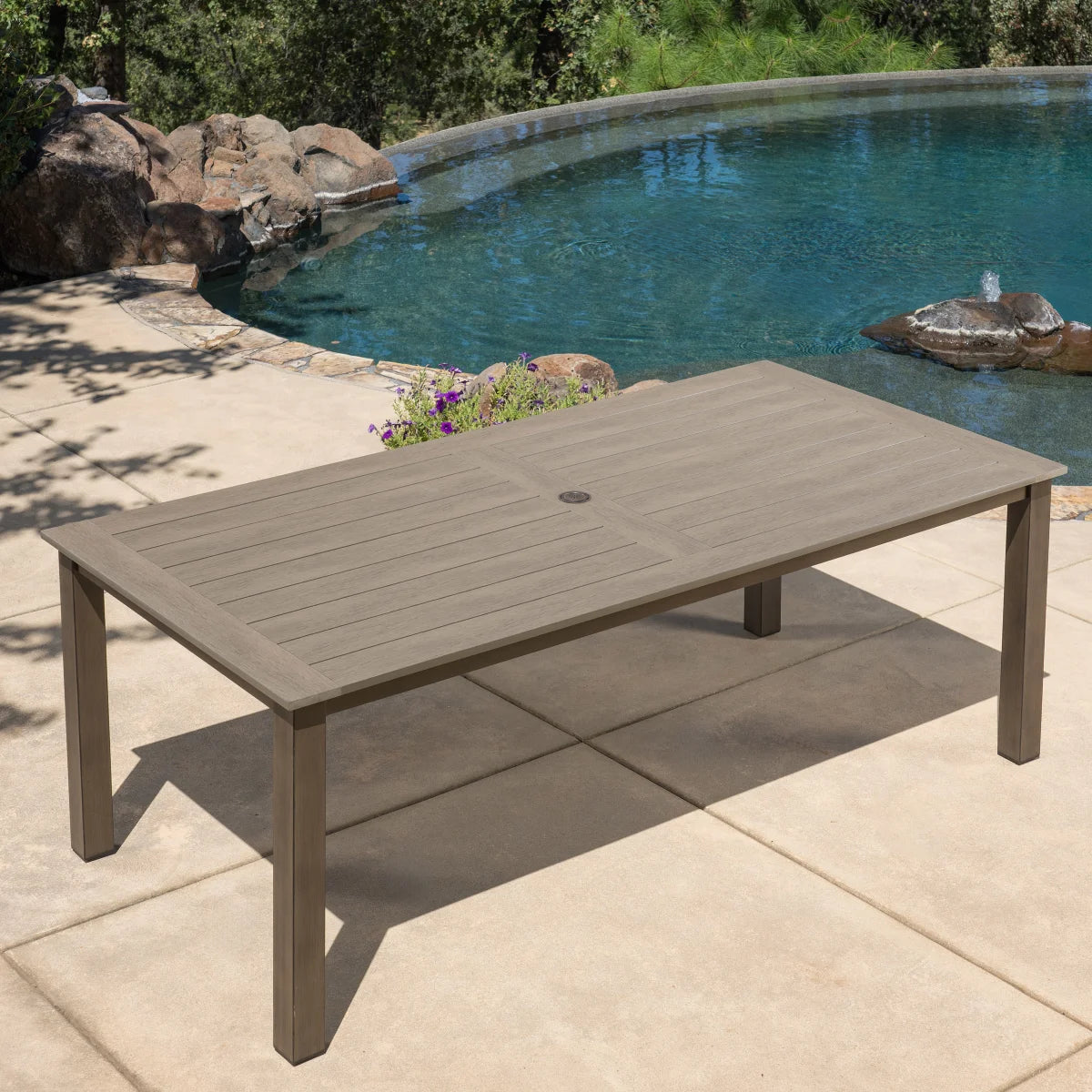 SunVilla Nichols 7 Piece Sling Dining Patio Set with Faux Wood Table Top + Cover