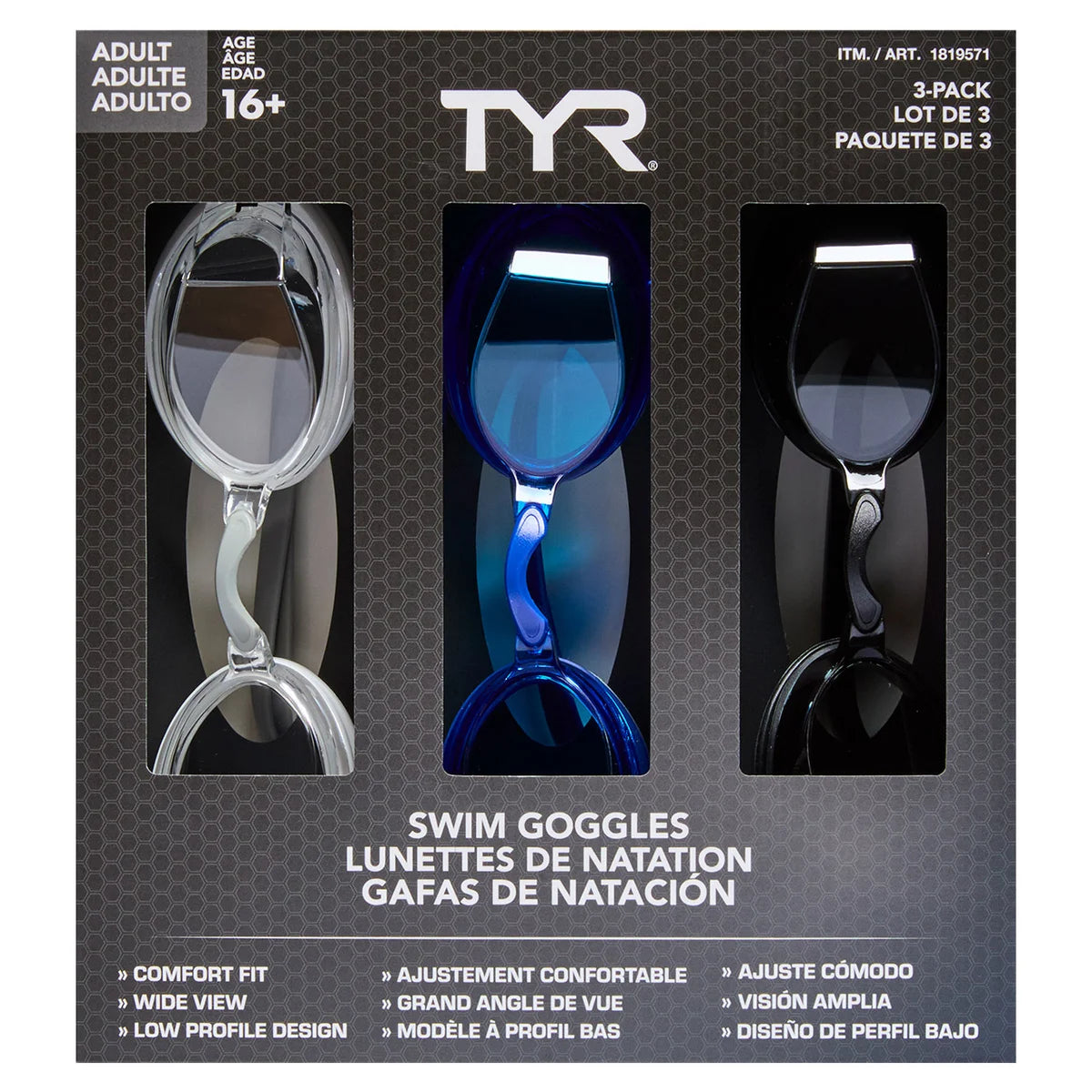 TYR Adult Goggles, 3-pack