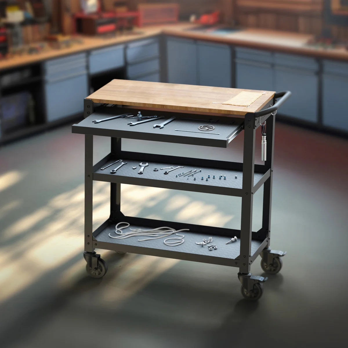 KODA 3 Shelf Utility Cart with Pull-Out Tray