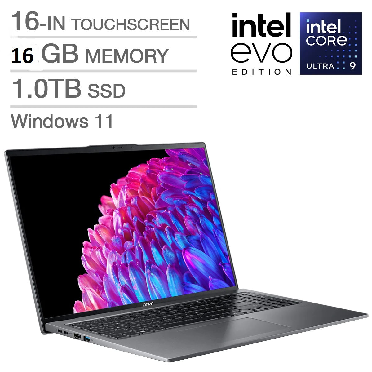 Acer Swift Go 16-in. Touchscreen Intel Evo Laptop, Intel Core Ultra 9 185H - 16GB RAM, 1TB SSD