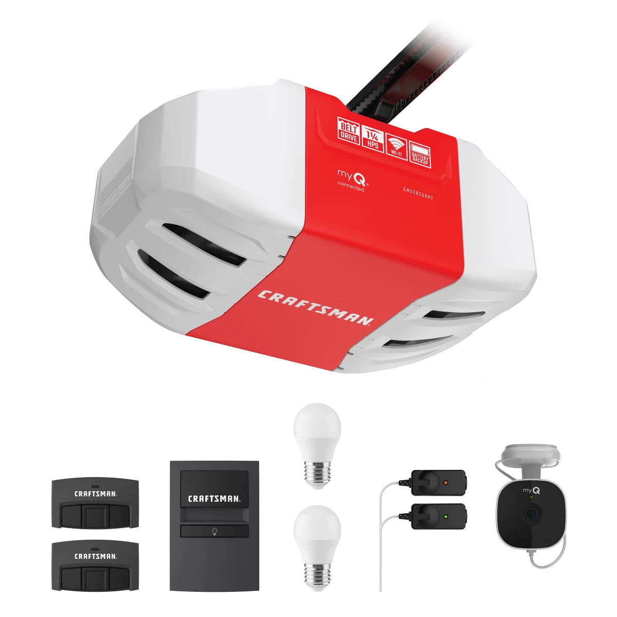 Craftsman 1-1/4HP Smart Garage Door Opener, Battery Backup and Camera