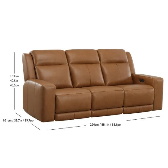 Simon Li Wren Leather 2 Power Headrest Sofa with Zero Gravity, Brown