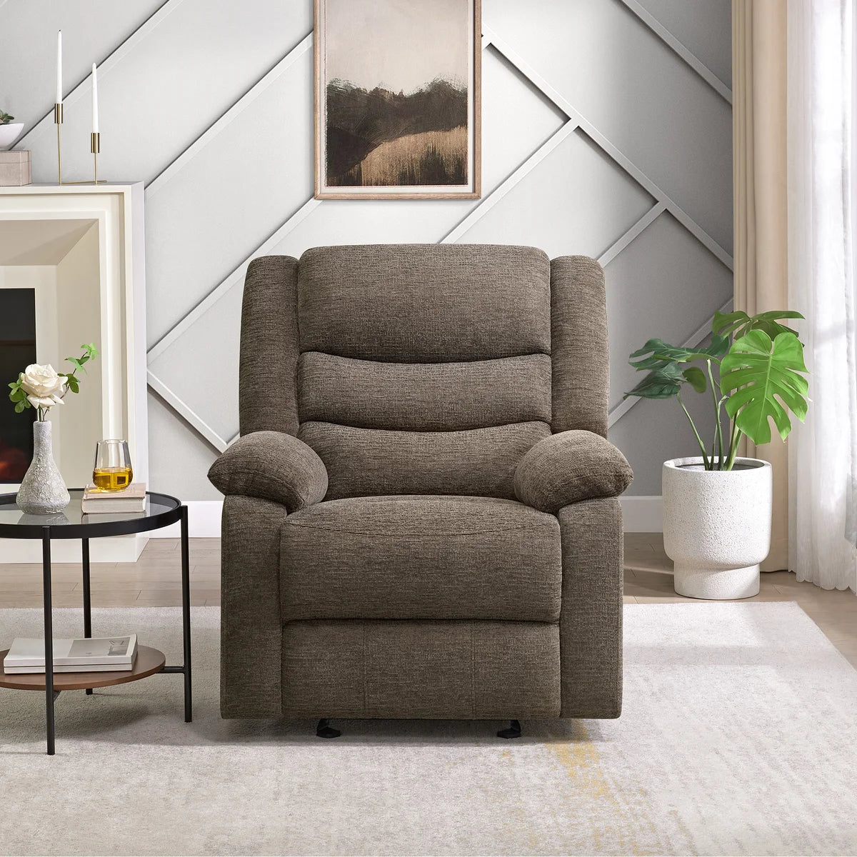 Oliver Fabric Glider Rocker Recliner Brown
