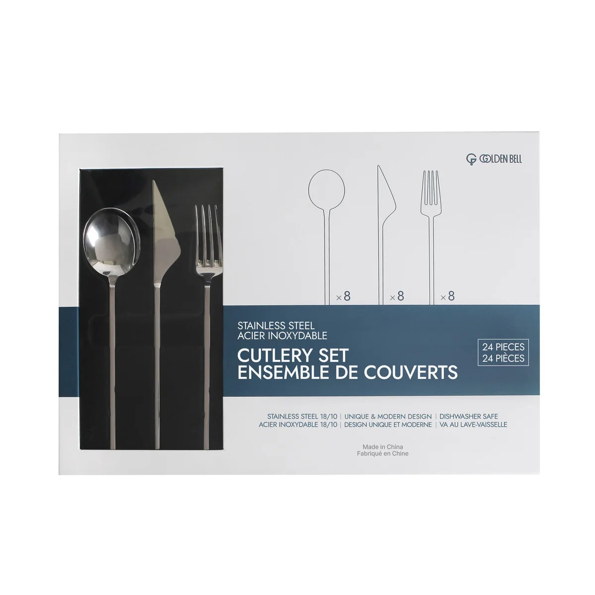 Golden Bell Square Cutlery Set , 24 piece