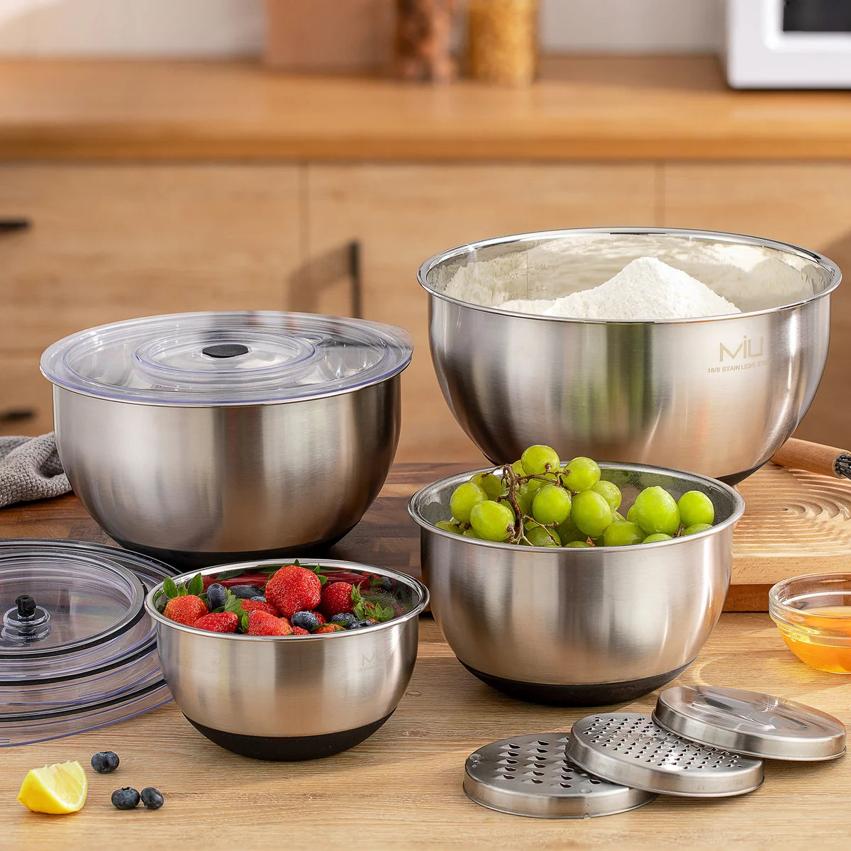 MIU Stainless Steel Mixing Bowls with Graters, Set of 4
