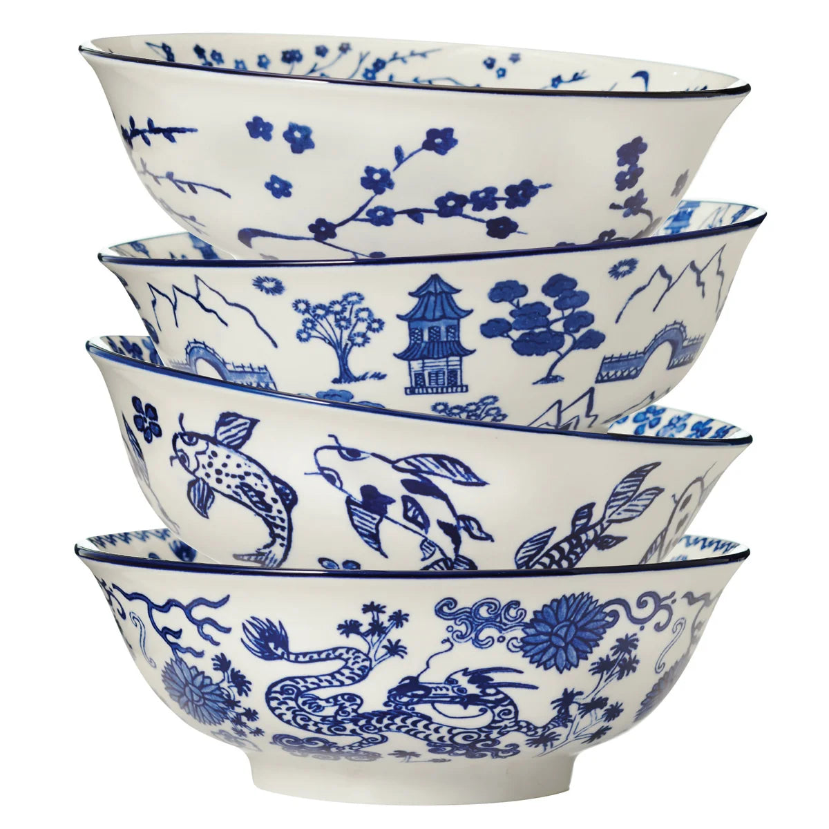Maison Neuve Porcelain Noodle Bowl set with Chopsticks, 8-pieces