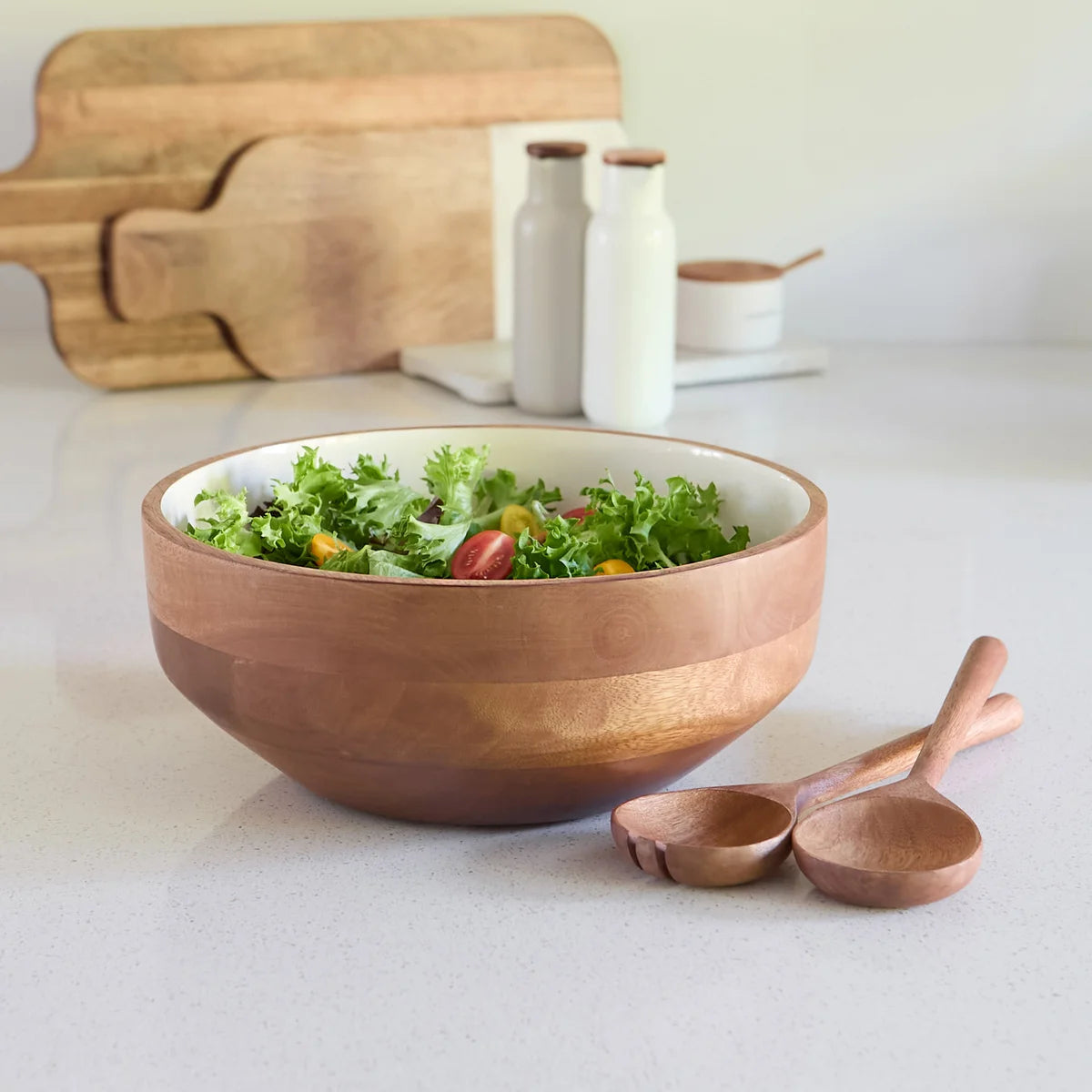 Safdie - Enameled Salad Bowl and Servers, 3-piece