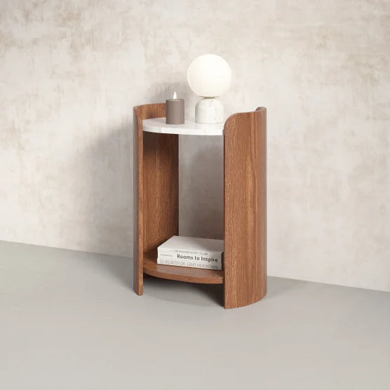 Loxley Rowe Bruna Side Table with Sintered Stone Top, Walnut Finish