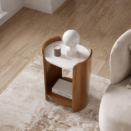 Loxley Rowe Bruna Side Table with Sintered Stone Top, Walnut Finish