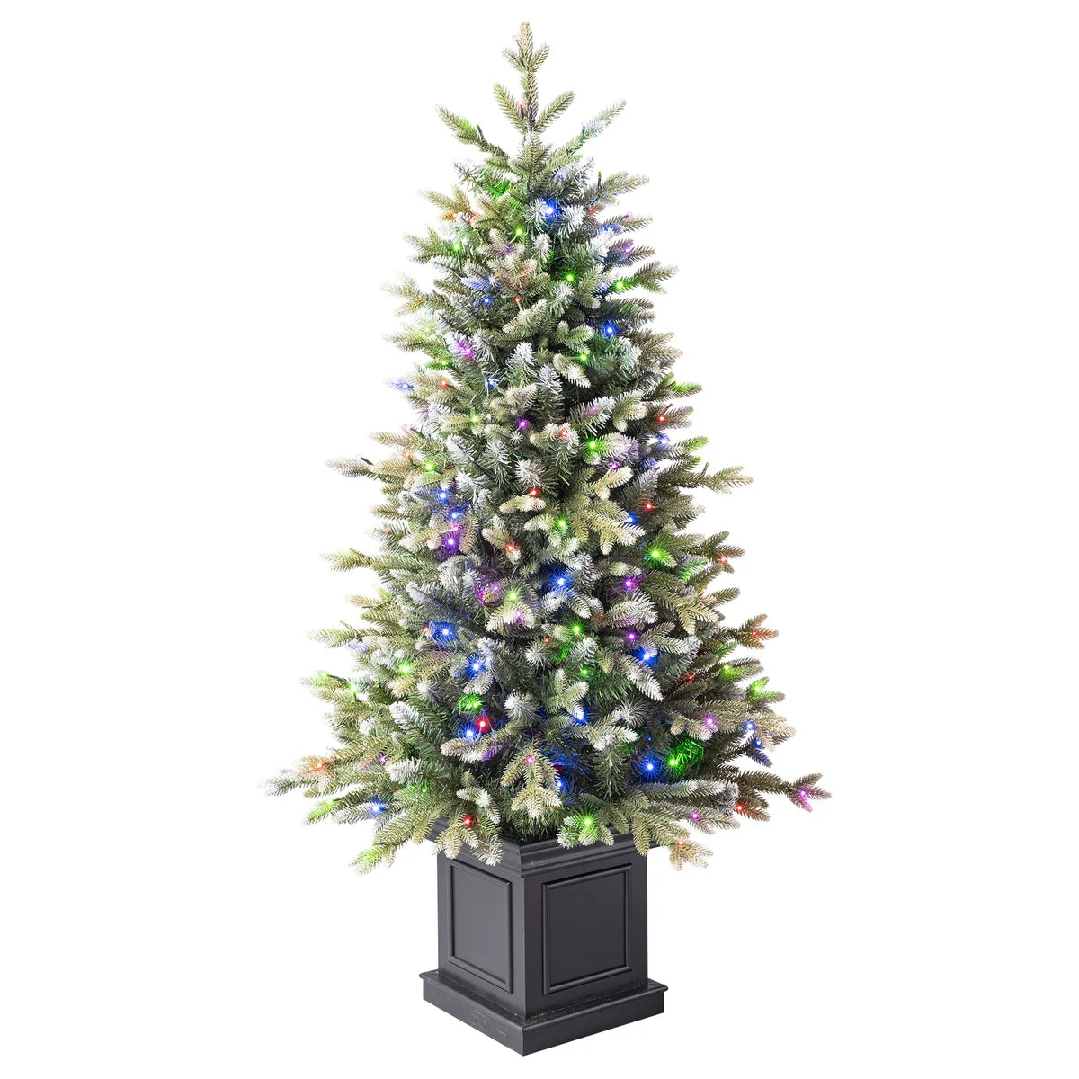 4.5 ft Pre-Lit Glitter Frosted Artificial Potted Christmas Tree, 200 Color-Changing Radiant Micro Twinkle LED Lights