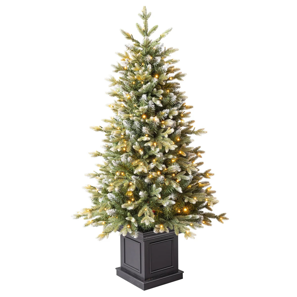 4.5 ft Pre-Lit Glitter Frosted Artificial Potted Christmas Tree, 200 Color-Changing Radiant Micro Twinkle LED Lights