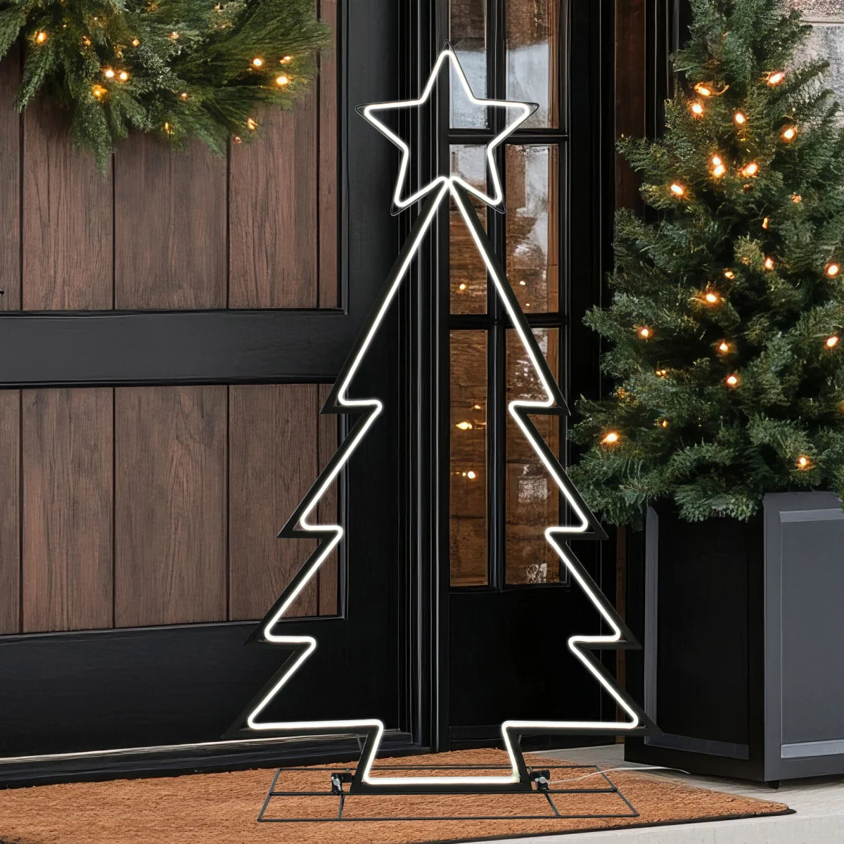 42 in. LED Colour Changing Black Metal Tree
