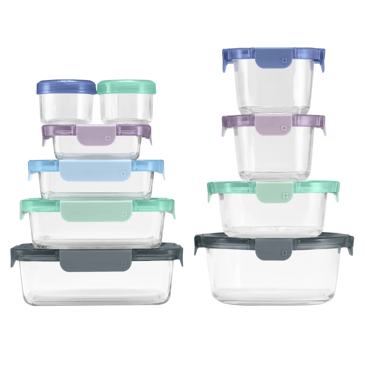 Ello Colour Lock Mixed Glass Meal Prep Food Storage Set, 20-piece