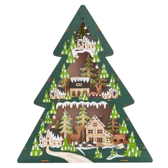Wooden Holiday Icons Tree and Snowflake 2 Piece Set