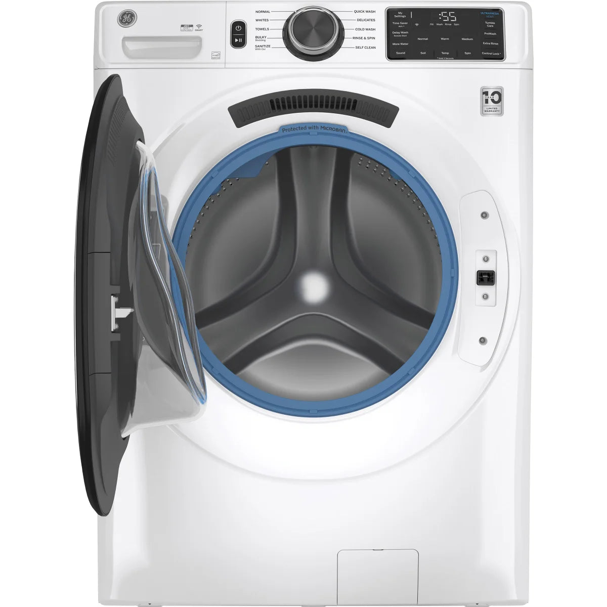 GE 5.5 cu ft. IEC Sapphire Blue Front Load Washer
