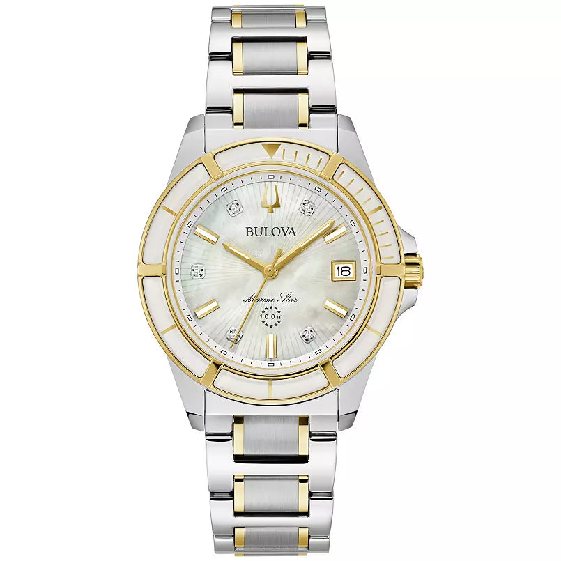 Bulova Women's Marine Star Two Tone Stainless Steel Diamond Accent Bracelet Watch - 98P215