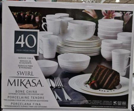 MIKASA SWIRL BONE CHINA DINNERWARE 40 PIECE