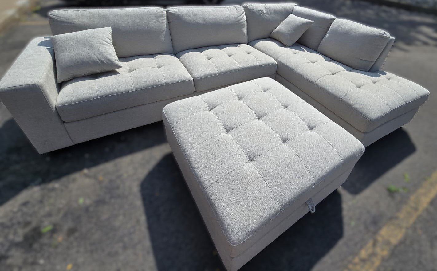 Thomasville Miles Right-hand Facing 3-piece Fabric Sectional with Storage Ottoman, Beige