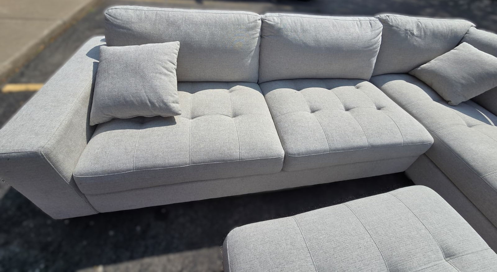 Thomasville Miles Right-hand Facing 3-piece Fabric Sectional with Storage Ottoman, Beige