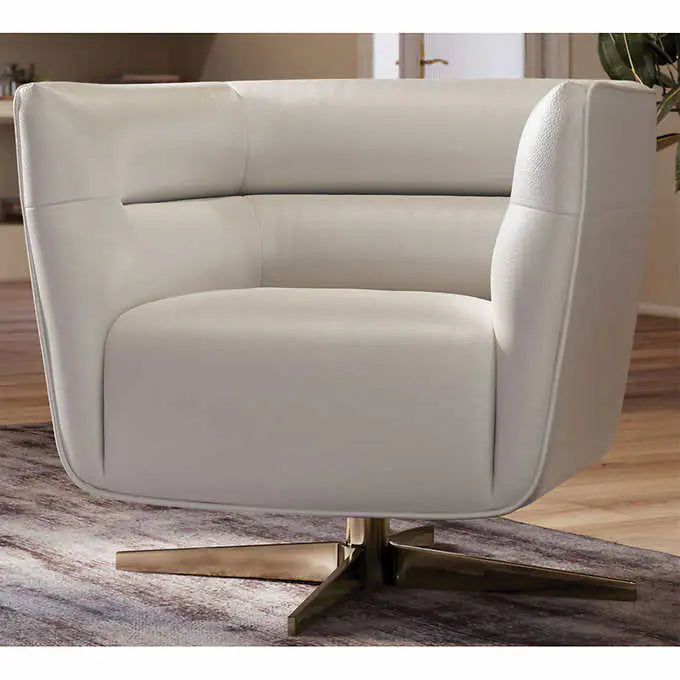 NATUZZI LEATHER SWIVEL CHAIR CREAM