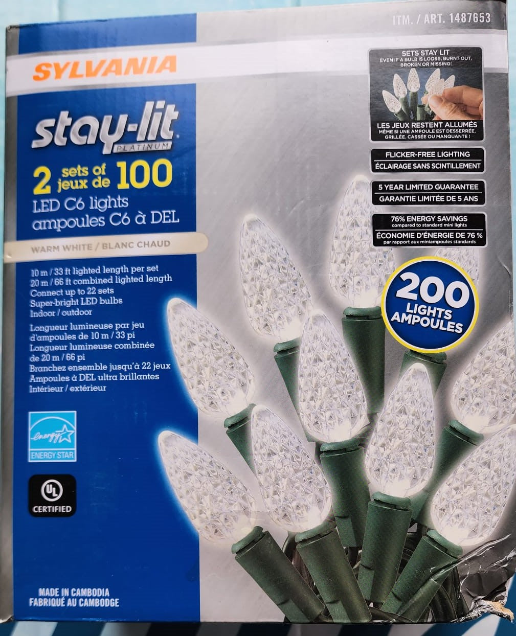 Sylvania 2 x 100 C6 Warm White LED Christmas Lights (2-Pack)