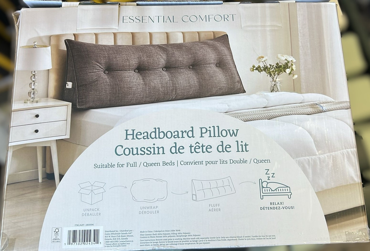 ESSENTIAL COMFORT HEADBOARD PILLOW 8″ X 59″ X 20"
