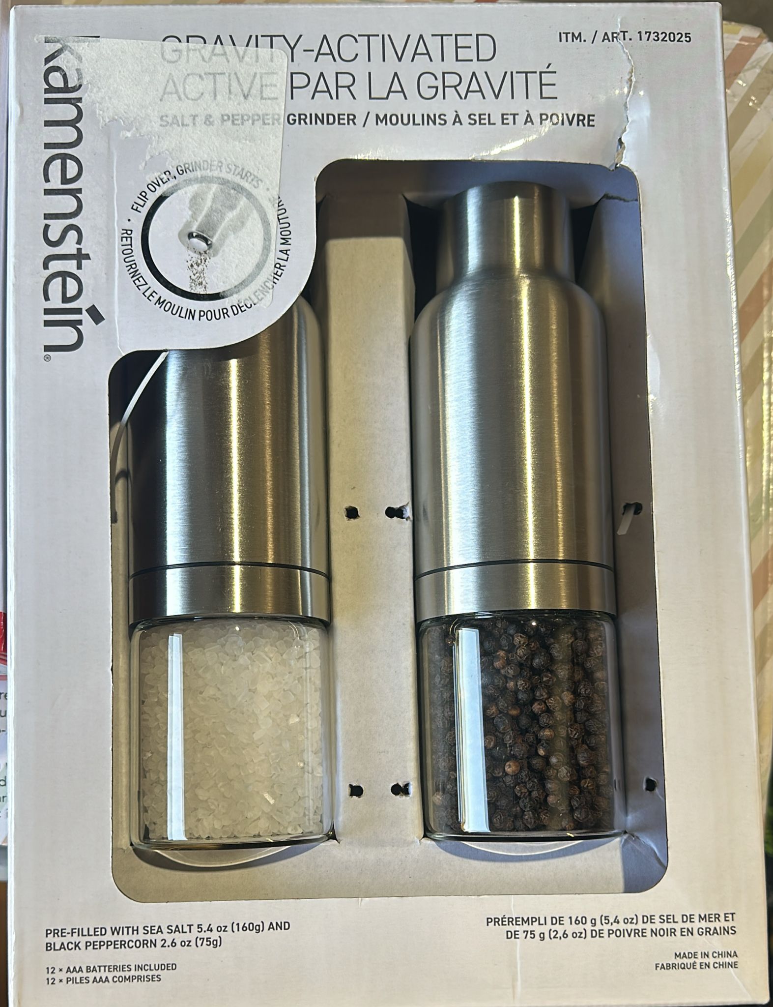 Kamenstein Gravity-Activated Salt & Pepper Grinder