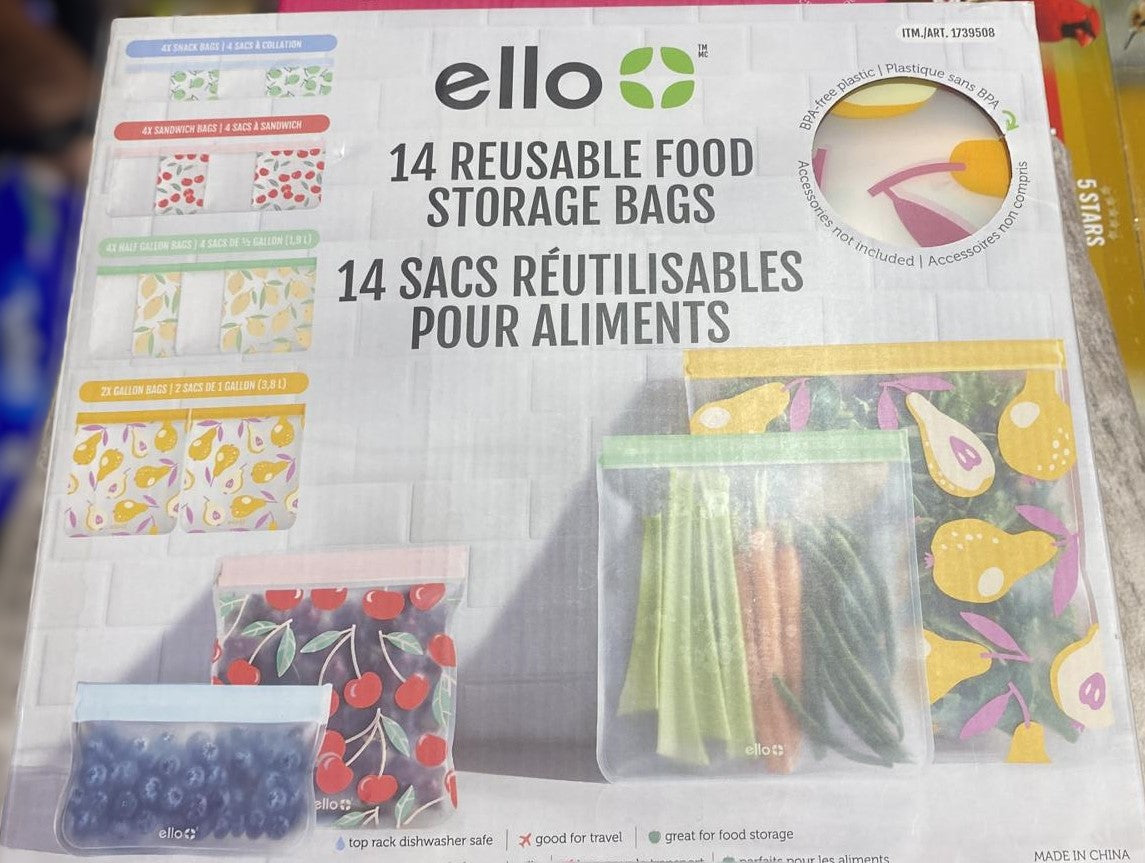 Ello Reusable Food Storage Bags, 14-piece