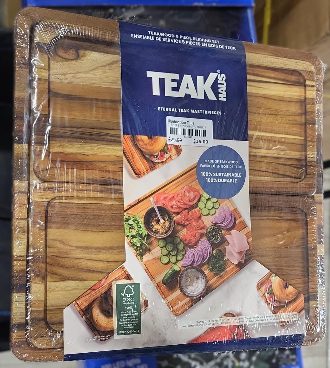 TEAKHAUS TEAK SERVING SET 5PC 38.1″ X 38.1″ X 1.3 CM
