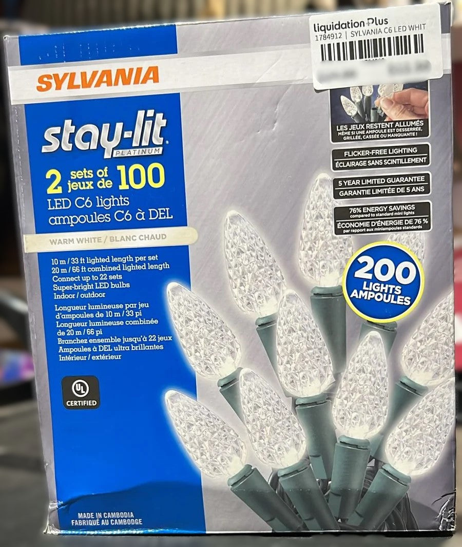 Sylvania 2 x 100 C6 Warm White LED Christmas Lights