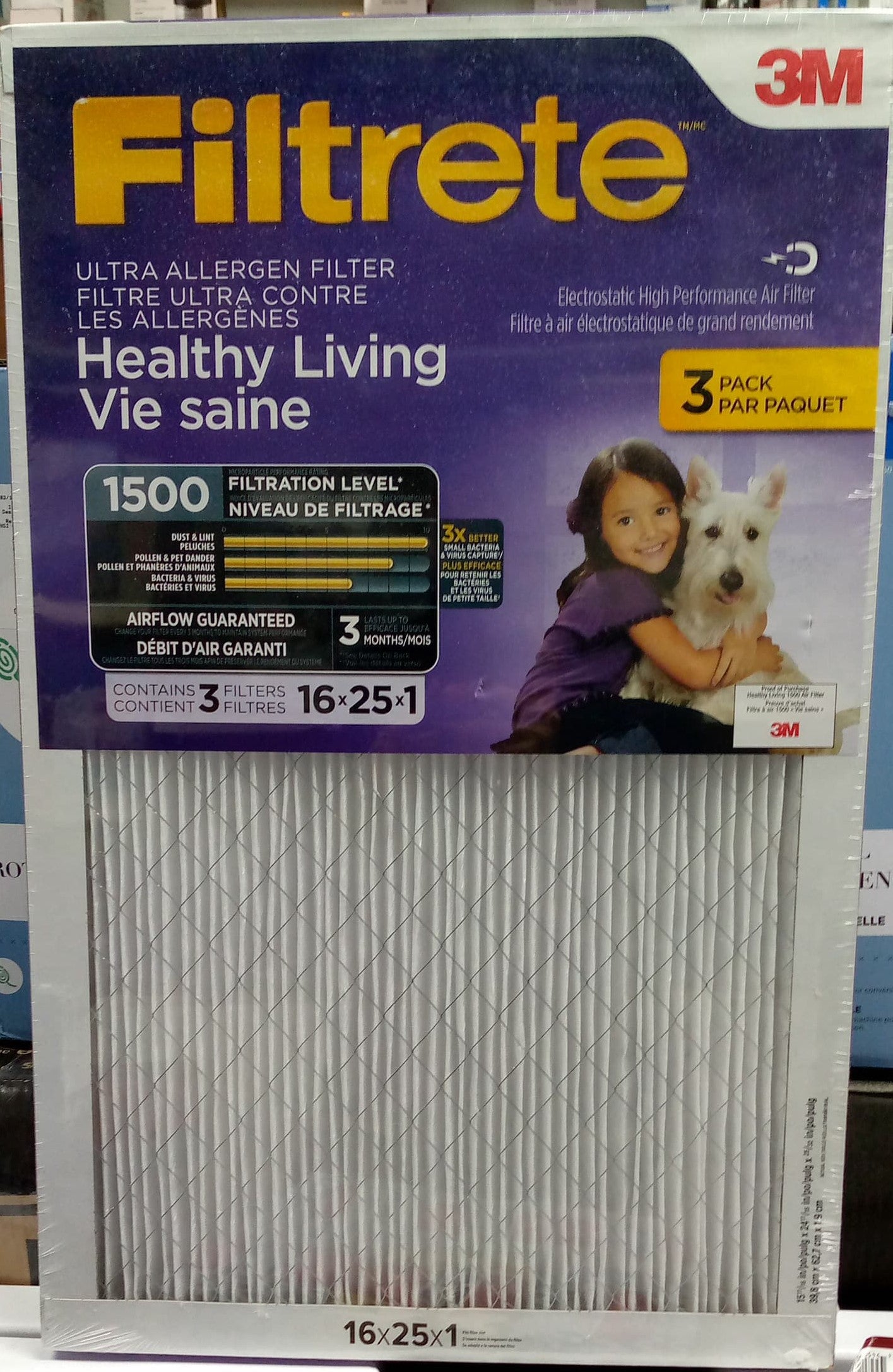 3M FILTRETE ULTRA 16′′ X 25′′ X 1′′ PACK OF 3 1500 MPR