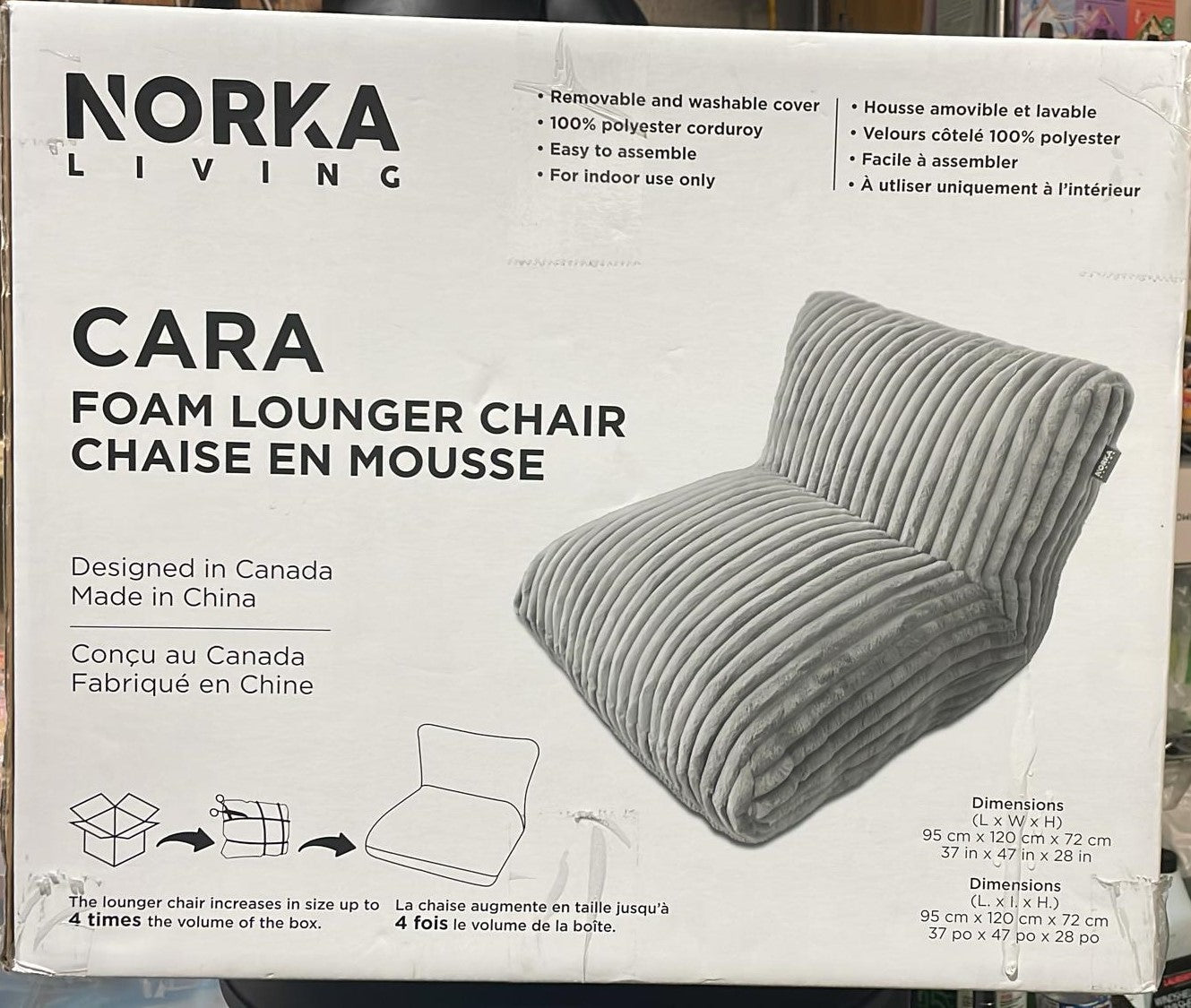 NORKA LIVING CARA FOAM LOUNGER GREY CORDUROY
