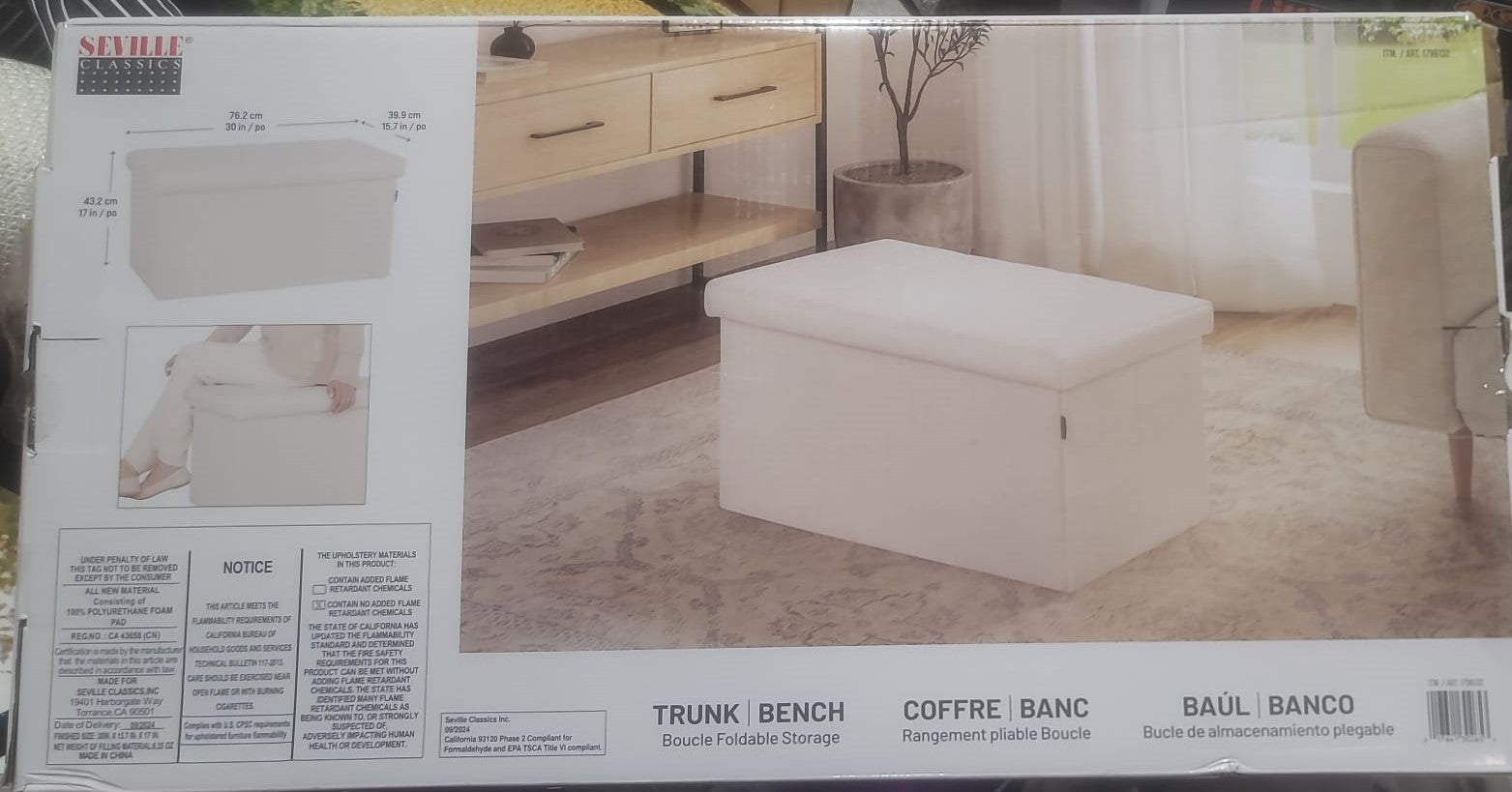 SEVILLE FOLDABLE OTTOMAN 30 x 15 7 X 17 IN