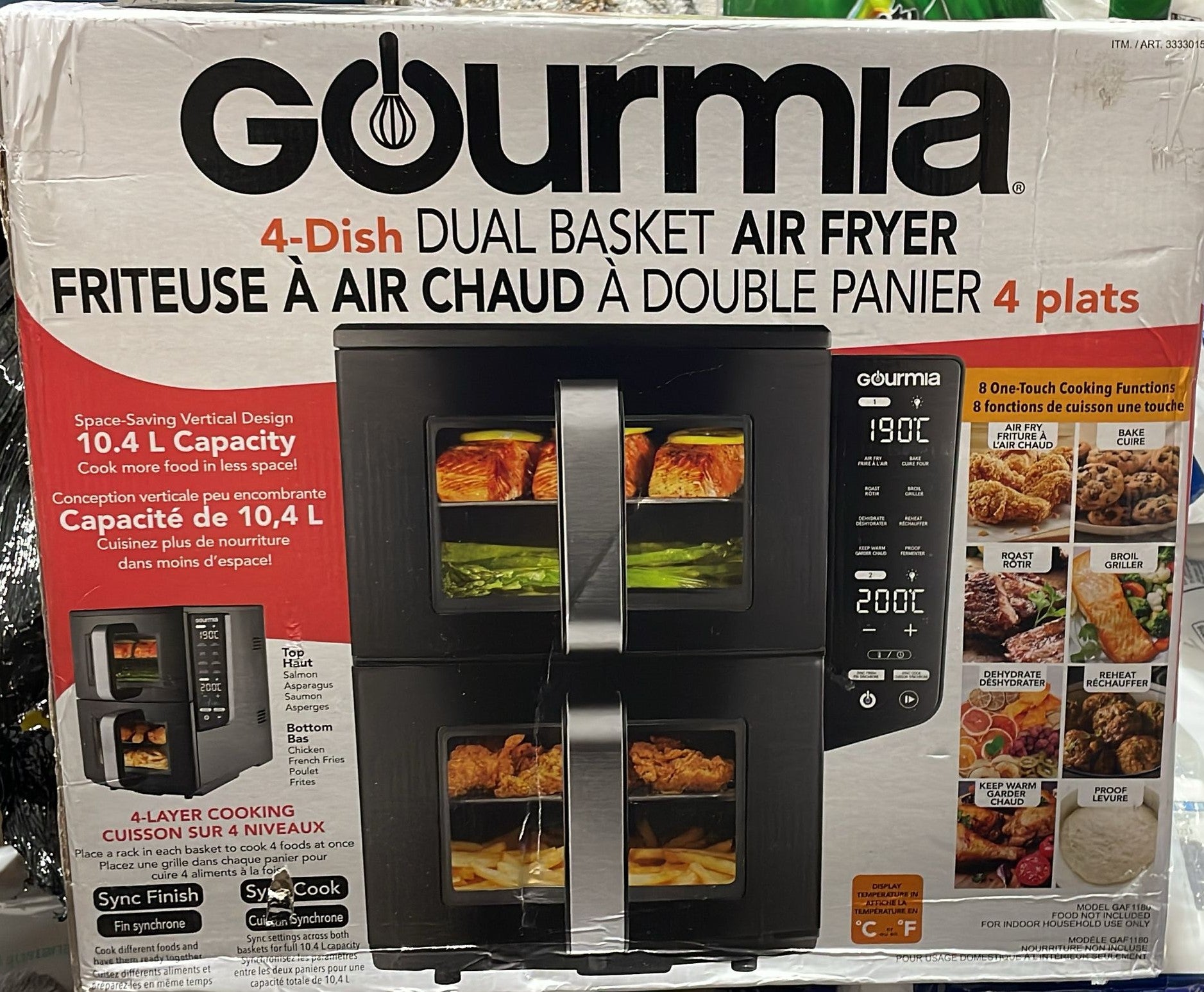 Gourmia 4 Dish Dual Basket Air Fryer with Sync Finish & Sync Cook, 10.4 L (11 qt.)