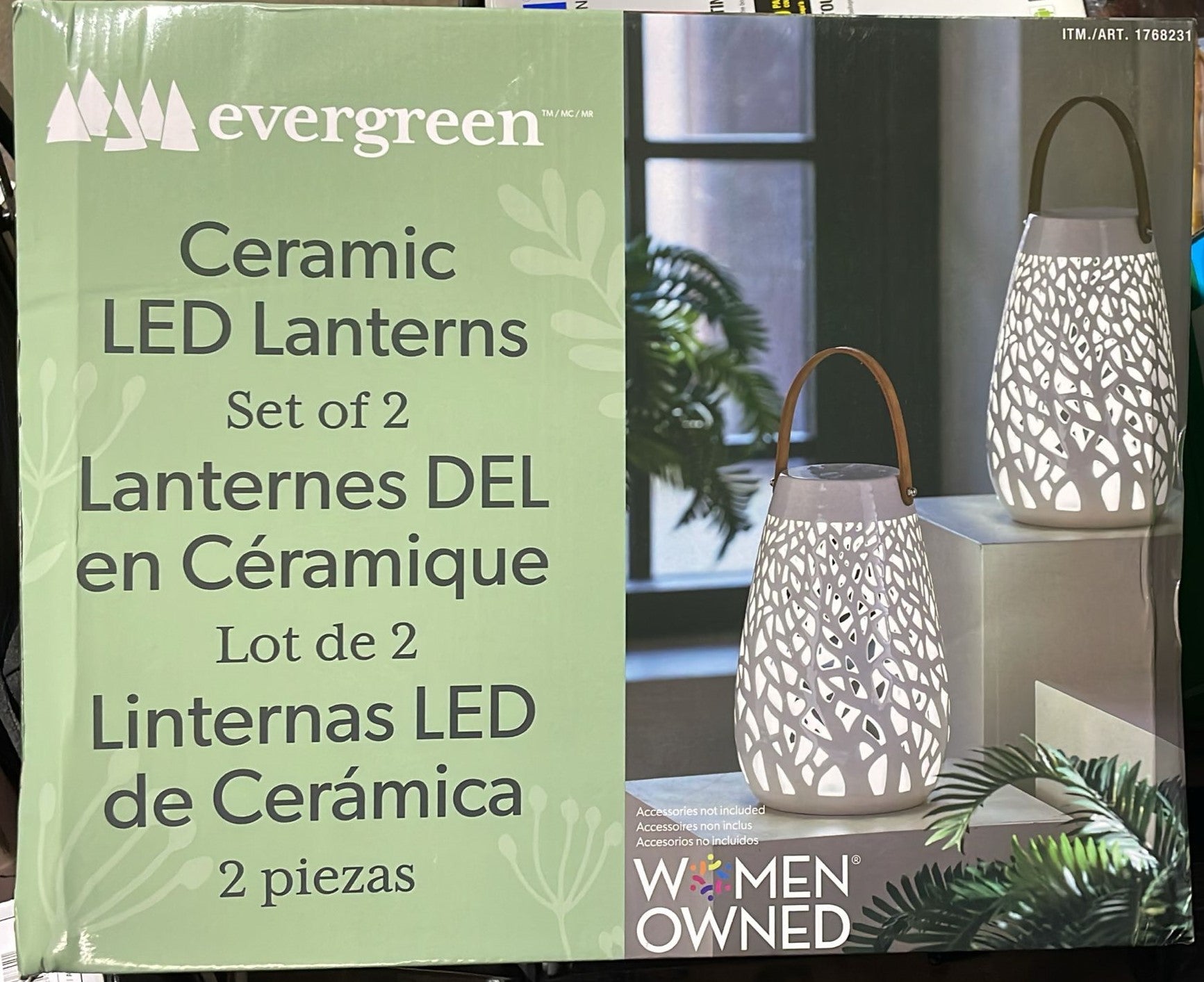 EVERGREEN CERAMIC LED LANTERN 2 PACK