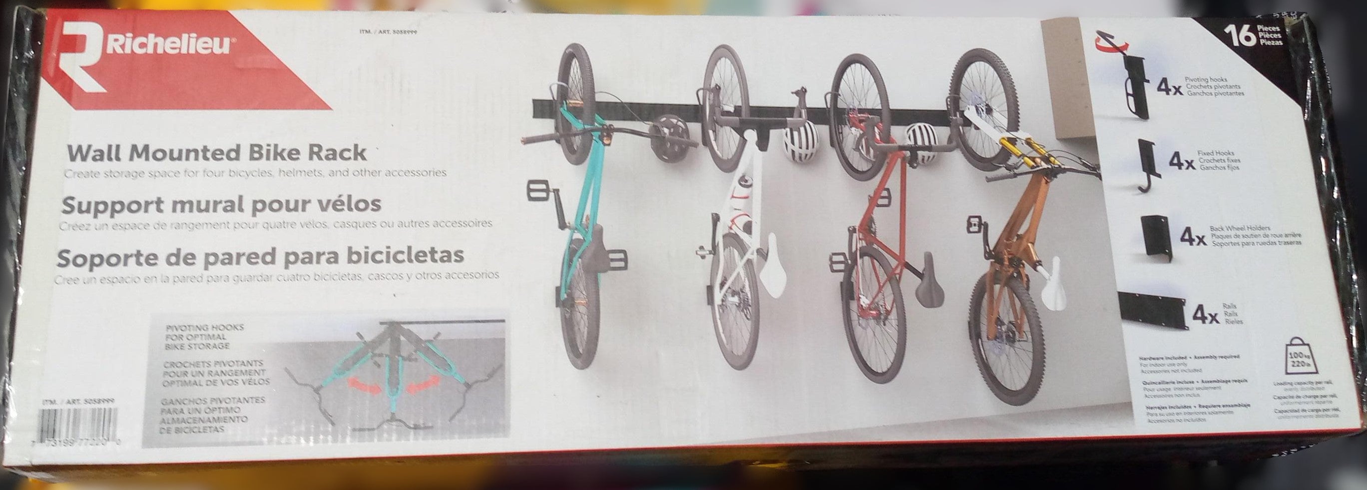 RICHELIEU ALL MOUNTED BIKE RACK 250LB PER RAIL X 4