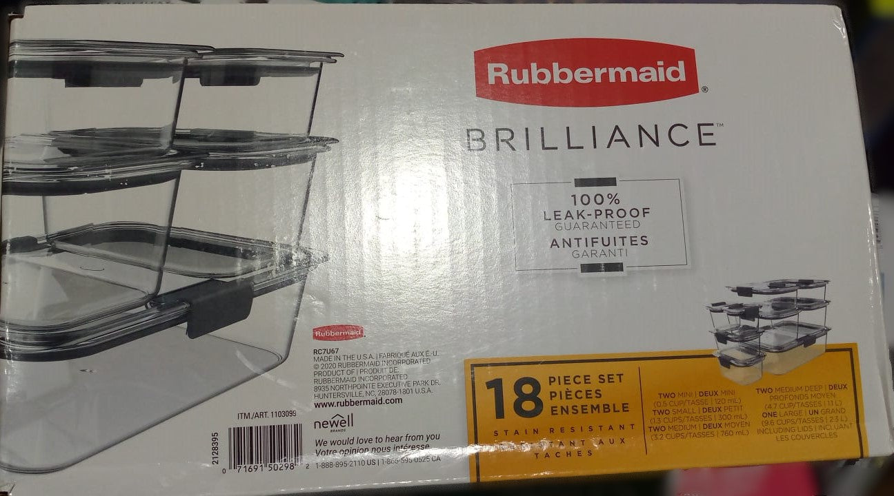 RUBBERMAID BRILLIANCE FOOD STORAGE SET 18 PIECES