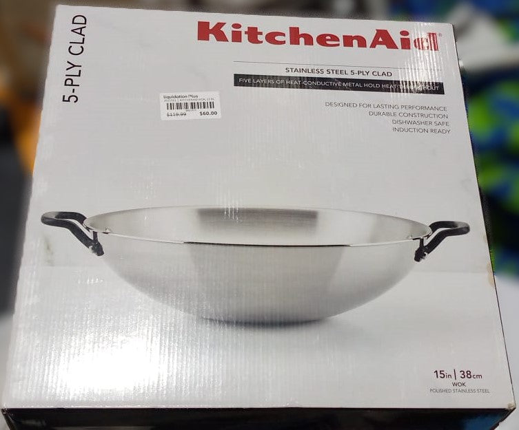 KitchenAid 5-ply Clad Stainless Steel Wok, 38cm (15 in.)