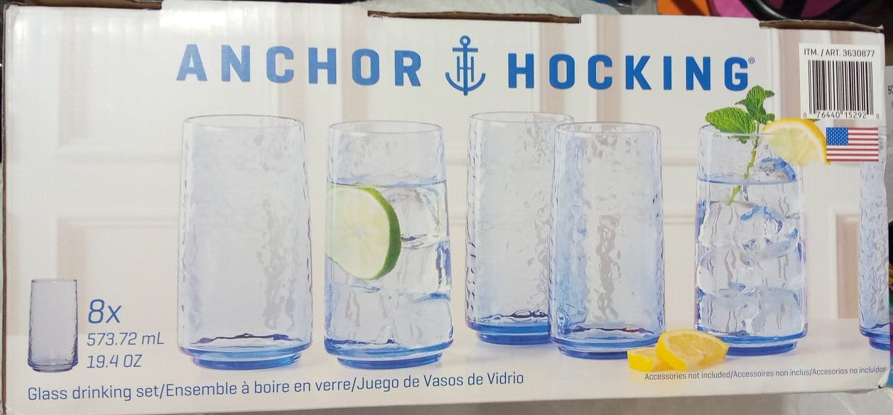 ANCHOR HOCKING COLOURED DRINKWARE 8 PIECES