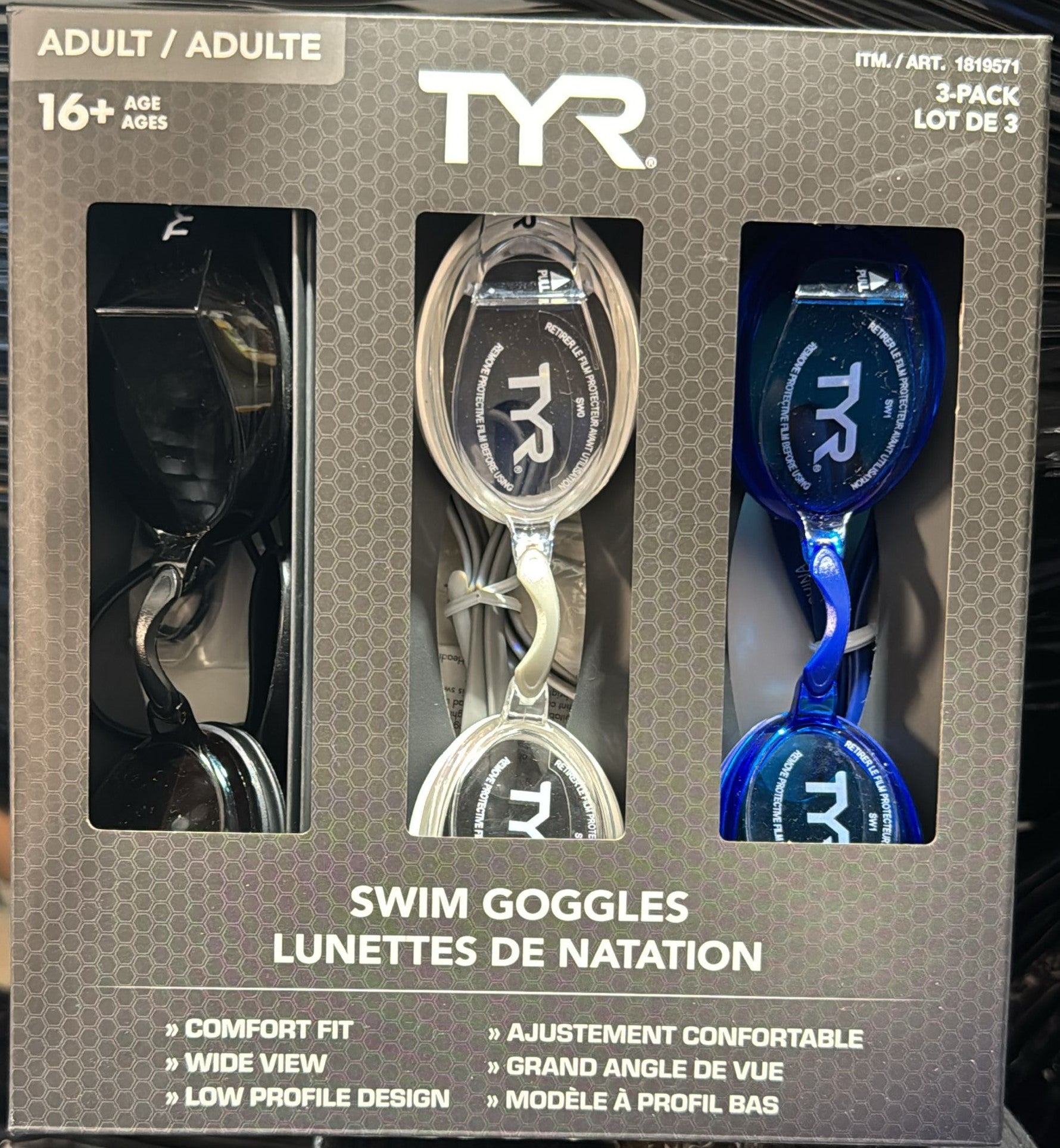 TYR Adult Goggles, 3-pack