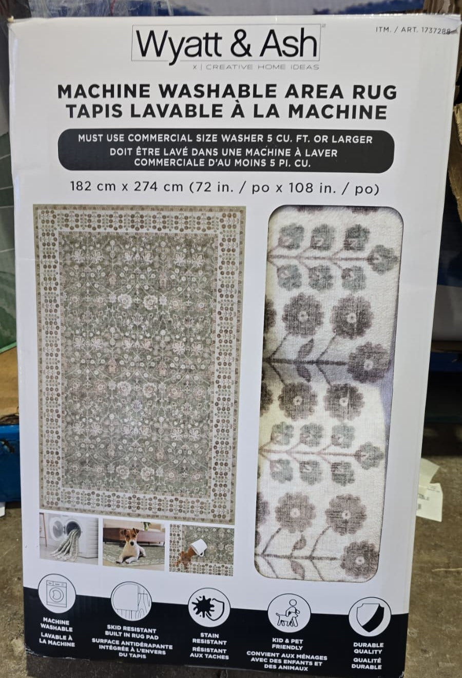 WYATT & ASH WASHABLE AREA RUG 6′ X 9′