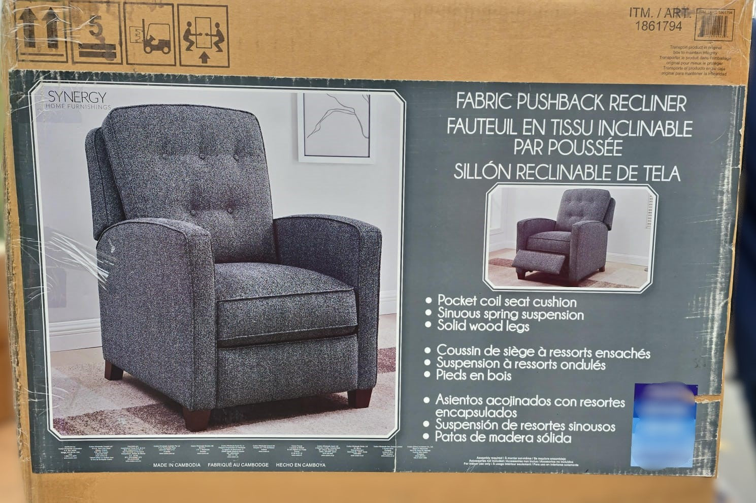 Fabric Pushback Recliner Grey