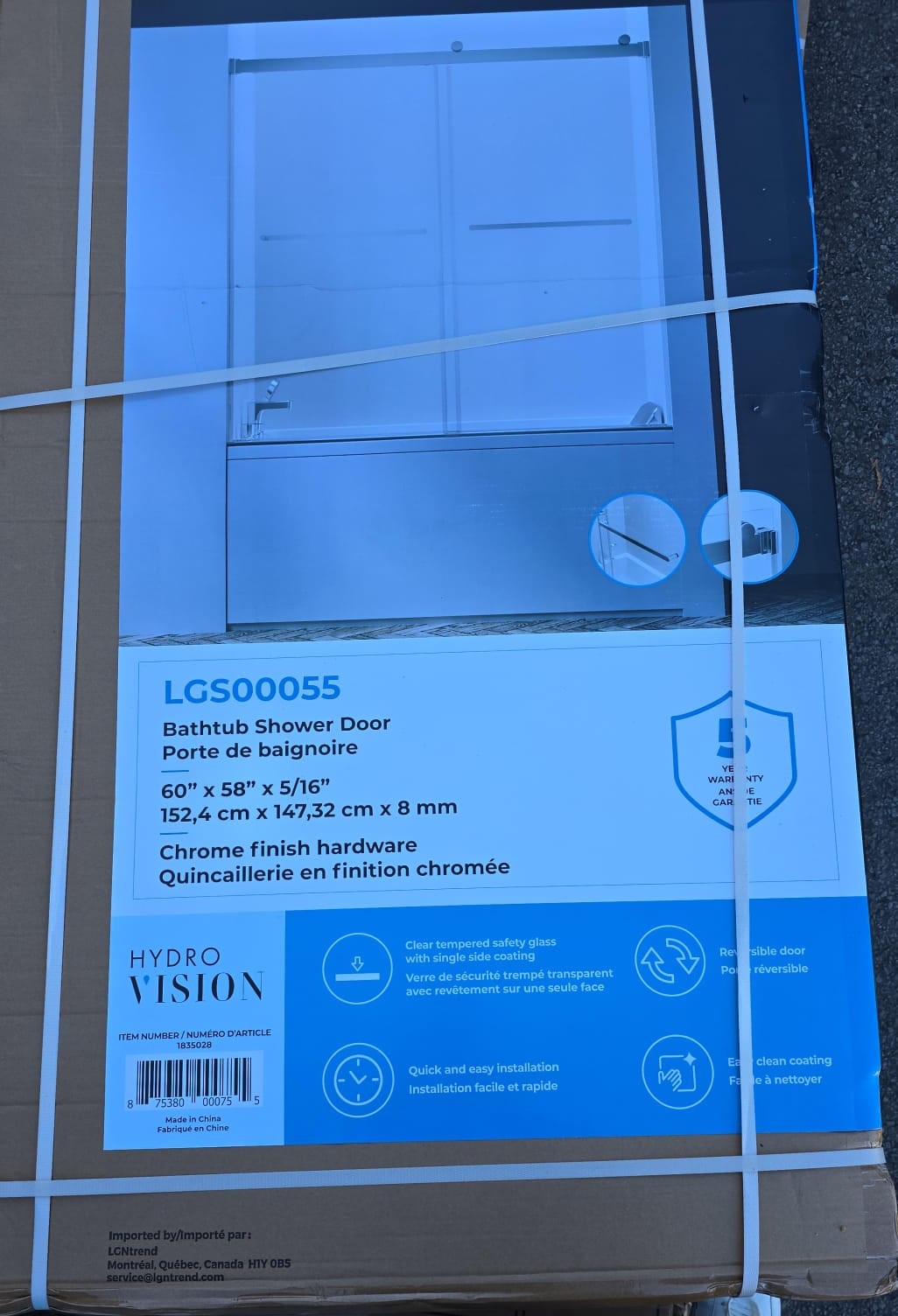 Hydro Vision Kronos 60 in. Frameless Reversible Bypass Bathtub Door