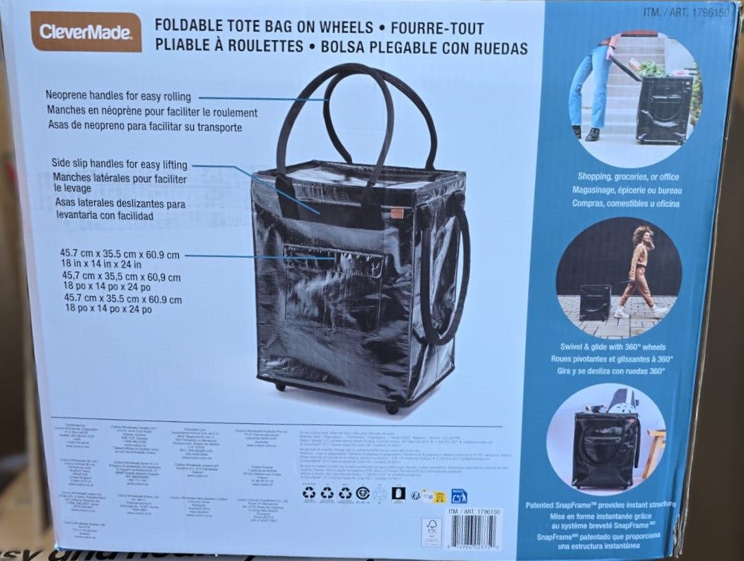 Clevermade Foldable Tote Bag With Wheels