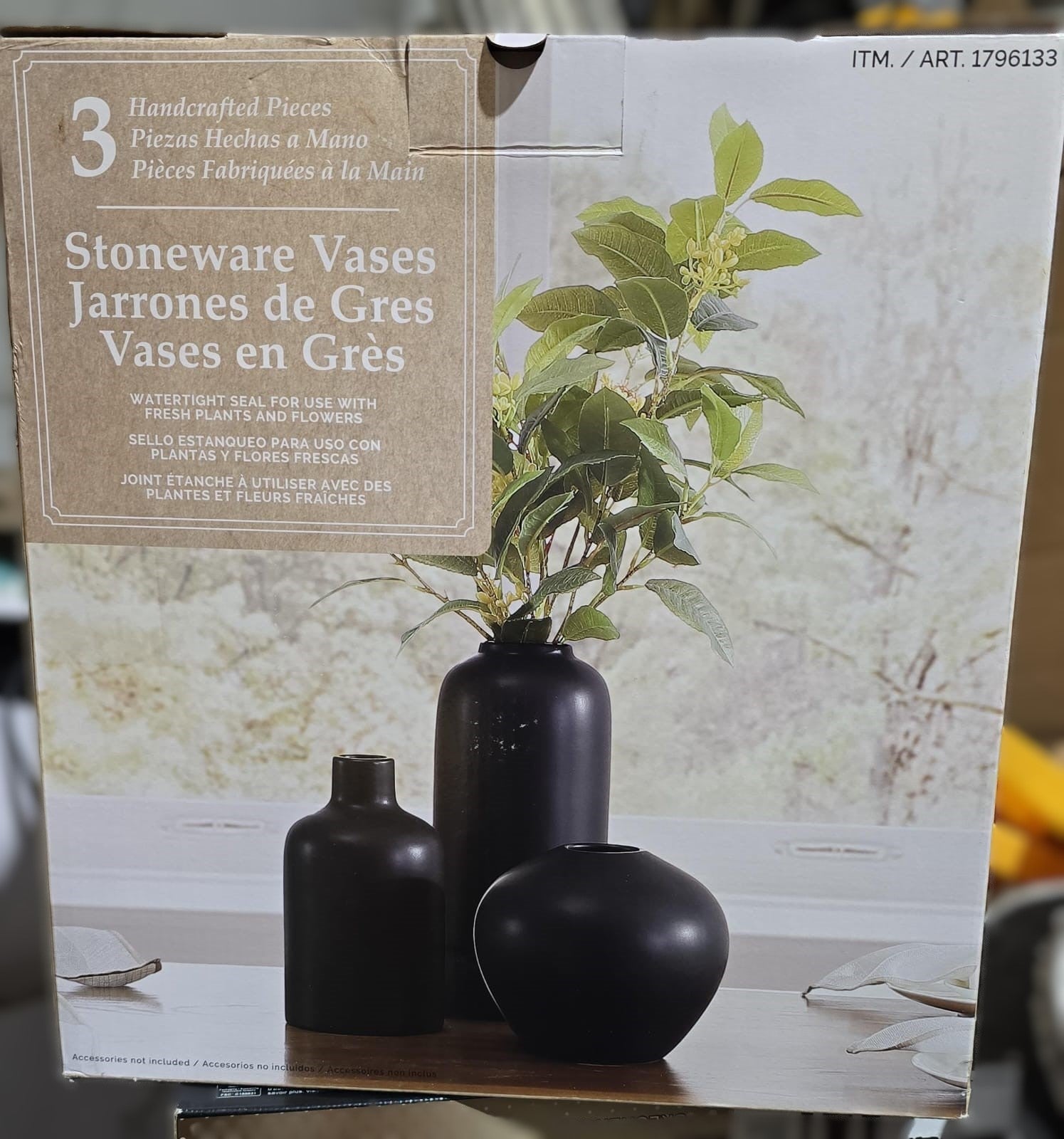 STONEWARE VASES 3 PIECES